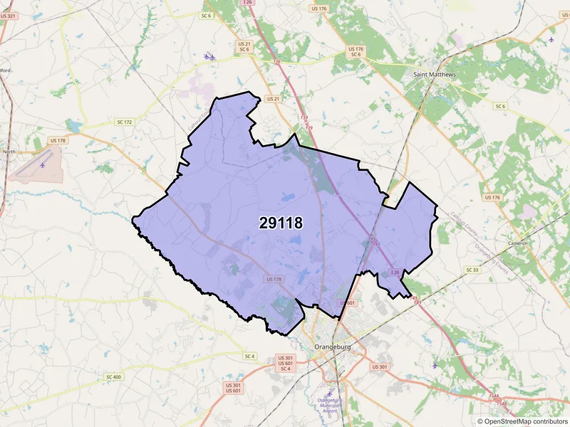 Map of ZIP Code 29118 — Orangeburg, SC