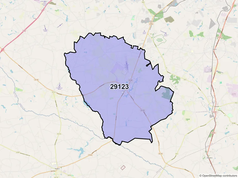 Map of ZIP Code 29123 — Pelion, SC