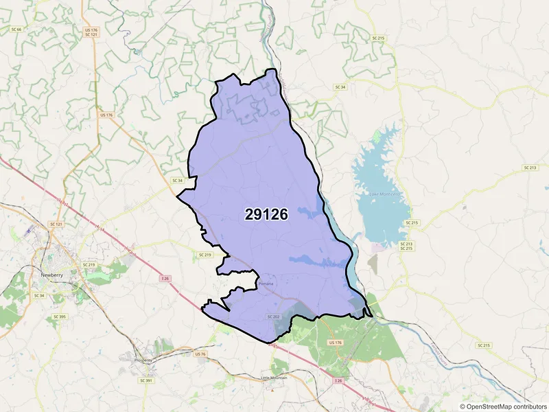 Map of ZIP Code 29126 — Pomaria, SC