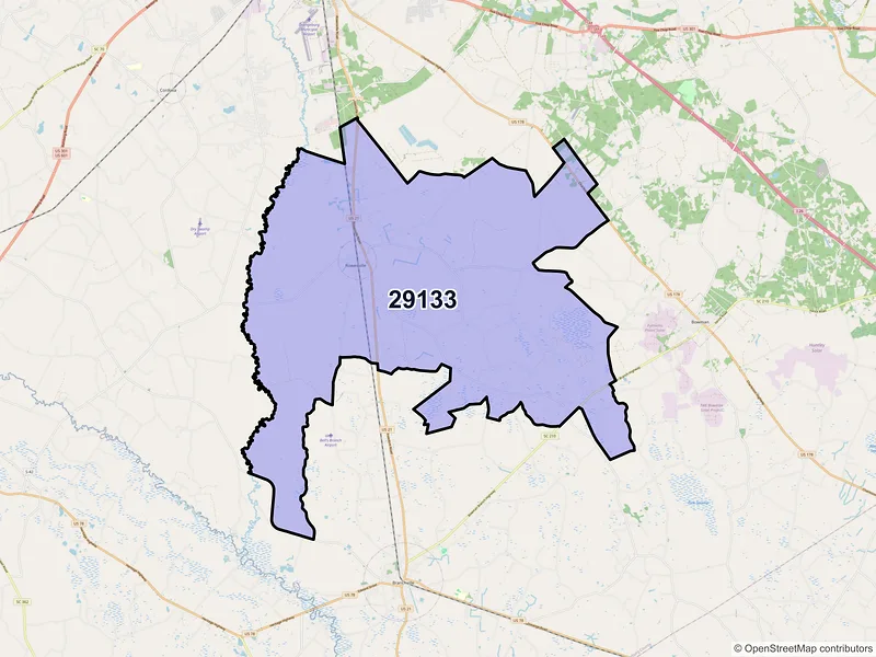 Map of ZIP Code 29133 — Rowesville, SC