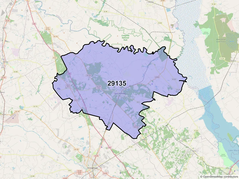 Map of Saint Matthews, South Carolina and ZIP codes