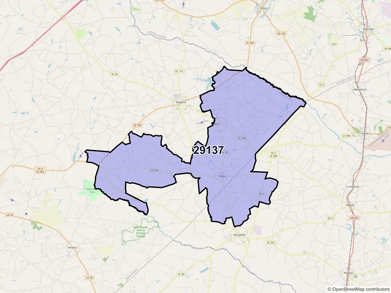 Map of ZIP Code 29137 — Salley, SC