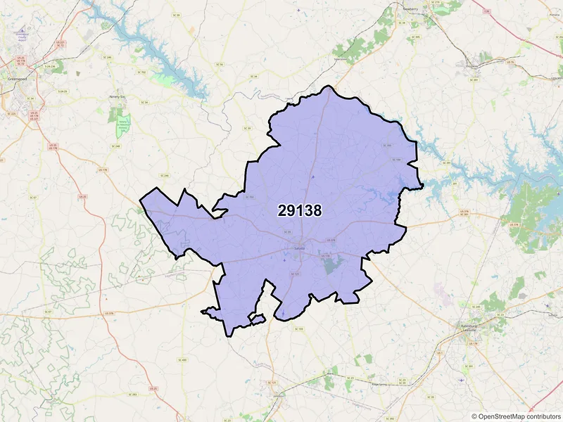 Map of ZIP Code 29138 — Saluda, SC