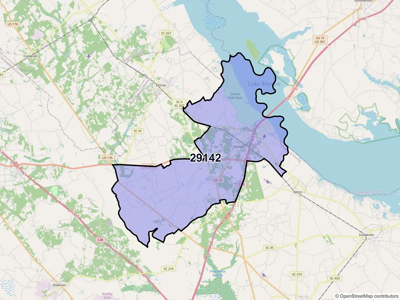 Map of ZIP Code 29142 — Santee, SC