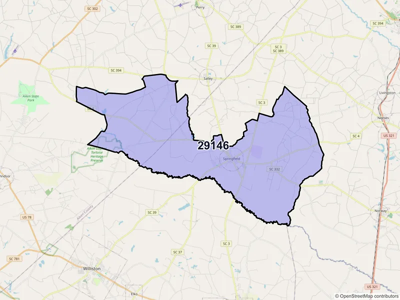 Map of ZIP Code 29146 — Springfield, SC