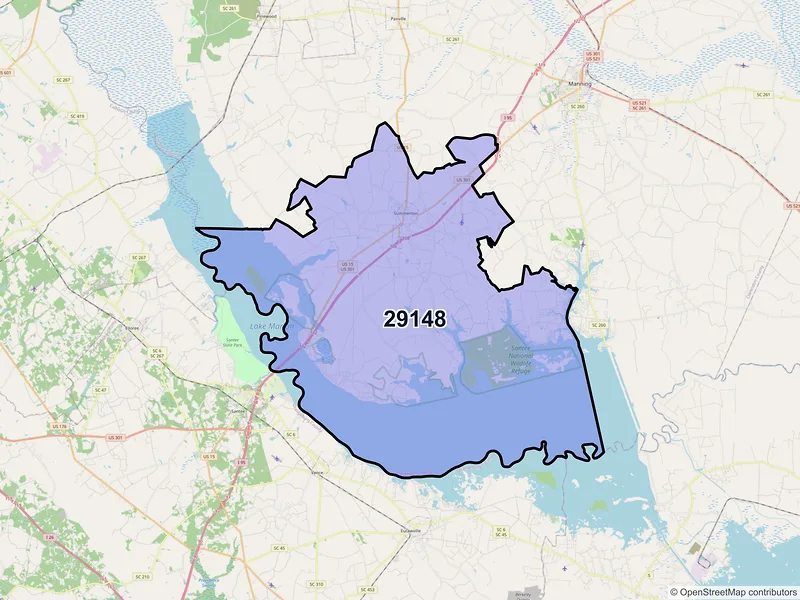 Map of ZIP Code 29148 — Summerton, SC