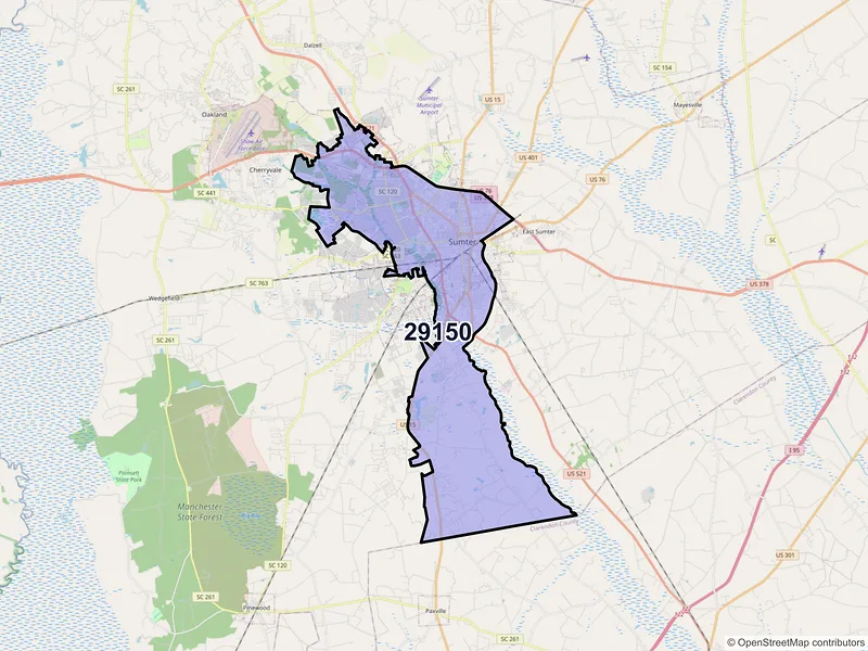 Map of ZIP Code 29150 — Sumter, SC