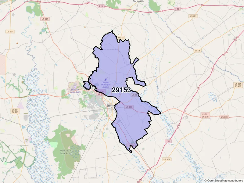 Map of ZIP Code 29153 — Sumter, SC