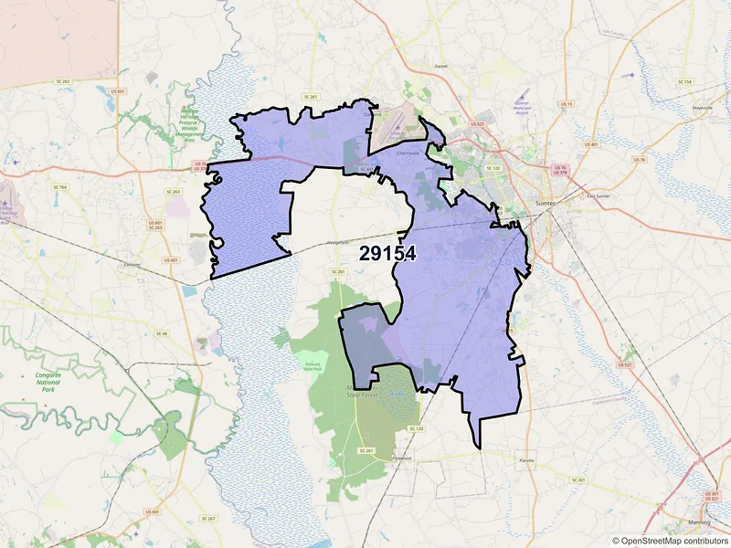 Map of ZIP Code 29154 — Sumter, SC