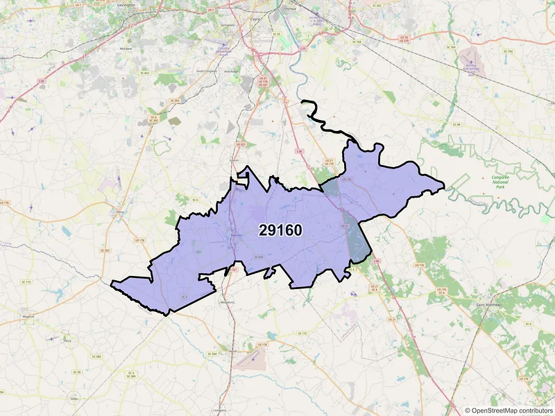 Map of ZIP Code 29160 — Swansea, SC