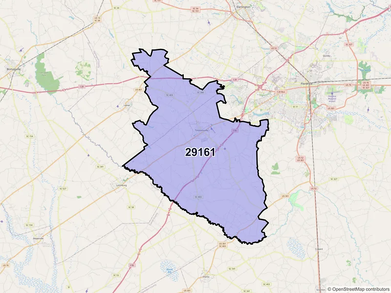 Map of ZIP Code 29161 — Timmonsville, SC