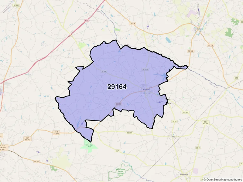 Map of Wagener, South Carolina and ZIP codes
