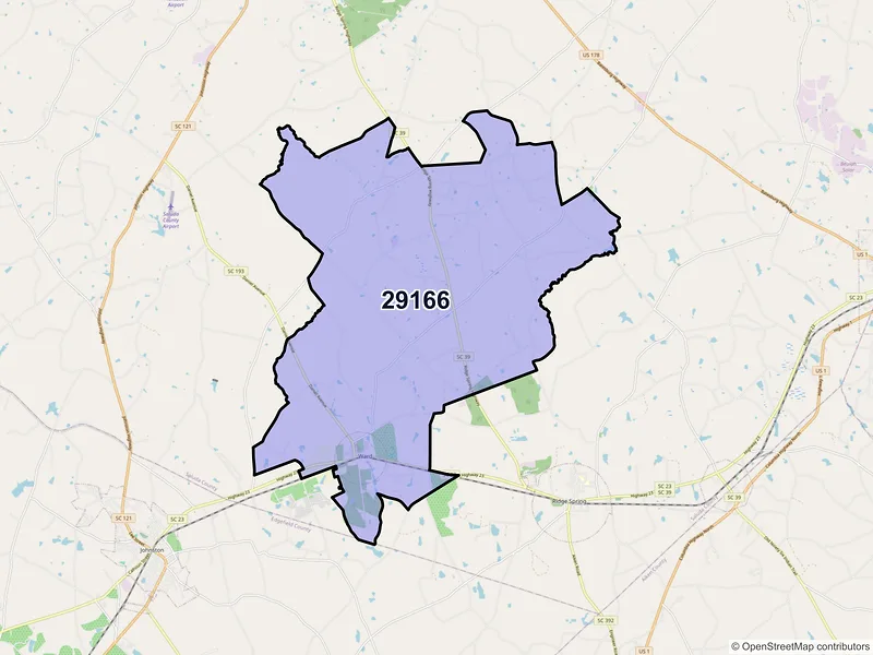 Map of ZIP Code 29166 — Ward, SC