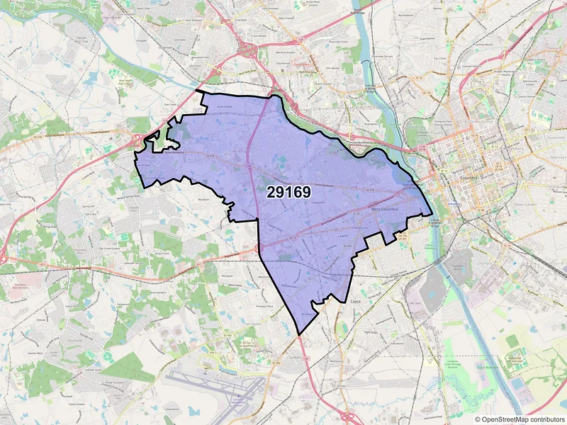 Map of ZIP Code 29169 — West Columbia, SC