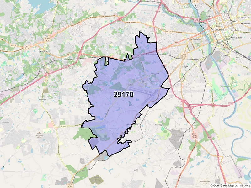 Map of ZIP Code 29170 — West Columbia, SC