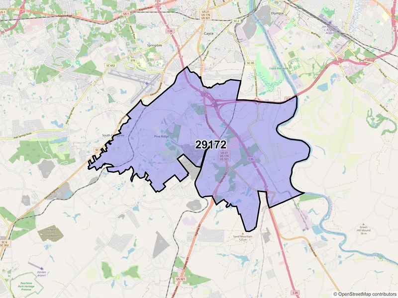 Map of ZIP Code 29172 — West Columbia, SC