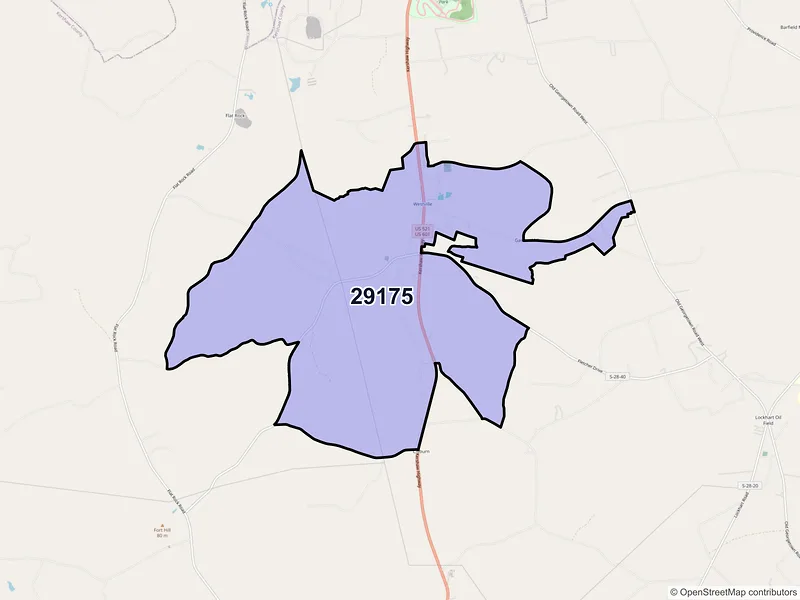 Map of ZIP Code 29175 — Westville, SC