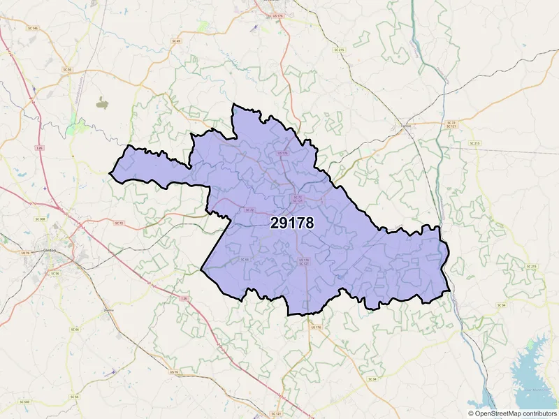 Map of ZIP Code 29178 — Whitmire, SC