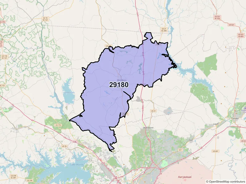 Map of ZIP Code 29180 — Winnsboro, SC