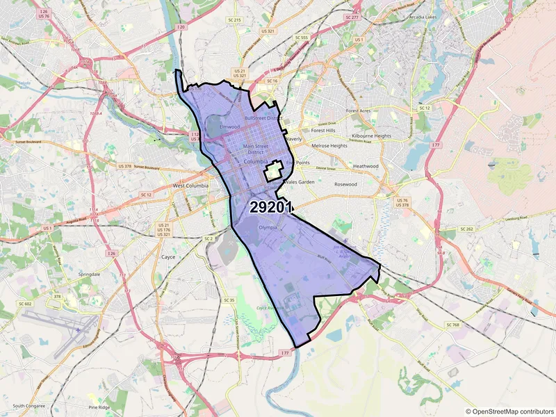 Map of ZIP Code 29201 — Columbia, SC