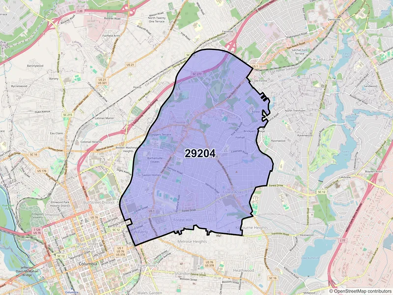 Map of ZIP Code 29204 — Columbia, SC