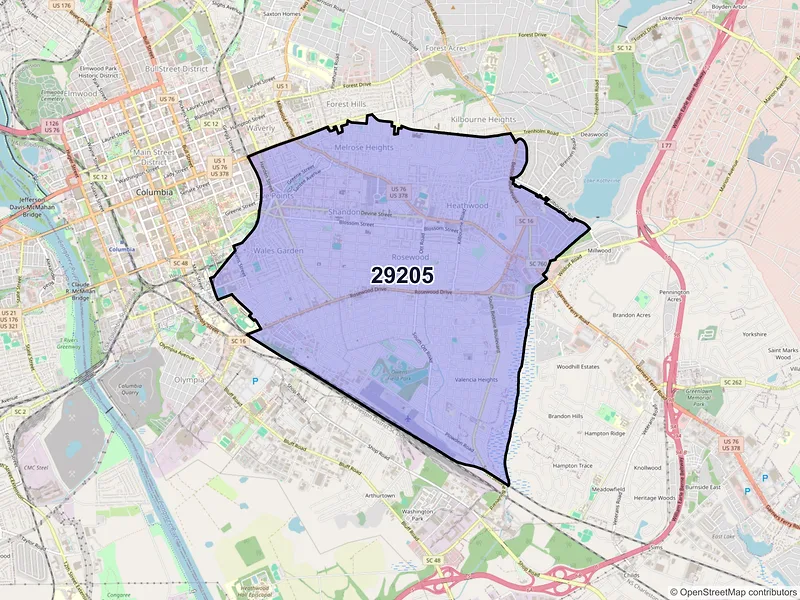 Map of ZIP Code 29205 — Columbia, SC