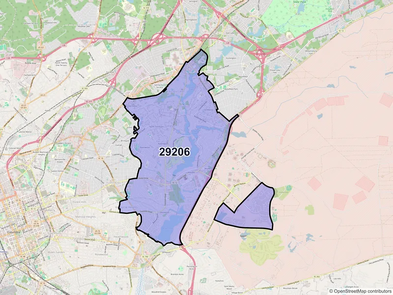 Map of ZIP Code 29206 — Columbia, SC