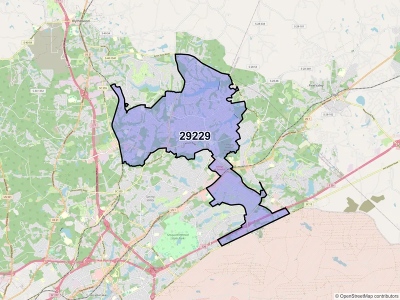 Map of ZIP Code 29229 — Columbia, SC