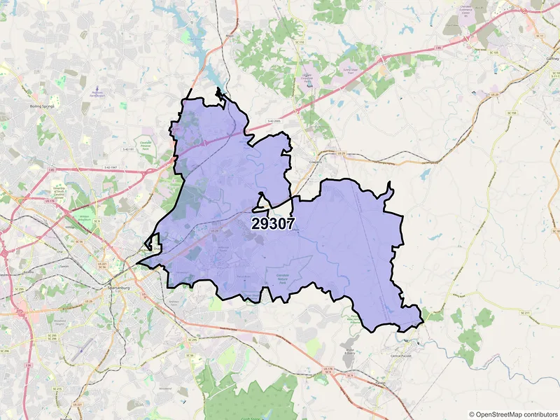 Map of ZIP Code 29307 — Spartanburg, SC