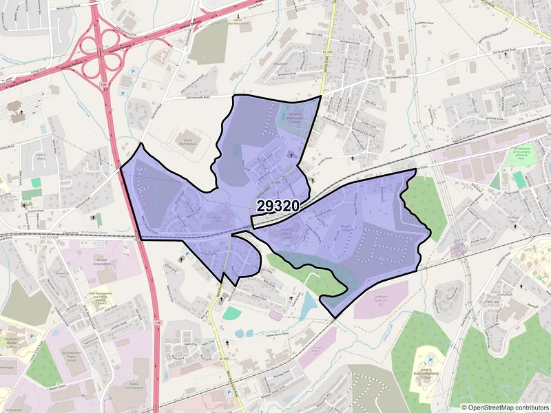 Map of Arcadia, South Carolina and ZIP codes