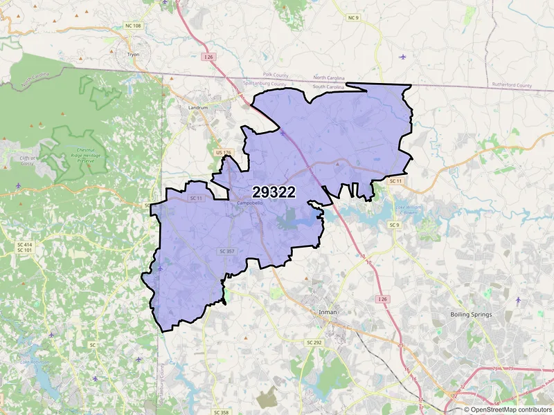Map of Campobello, South Carolina and ZIP codes