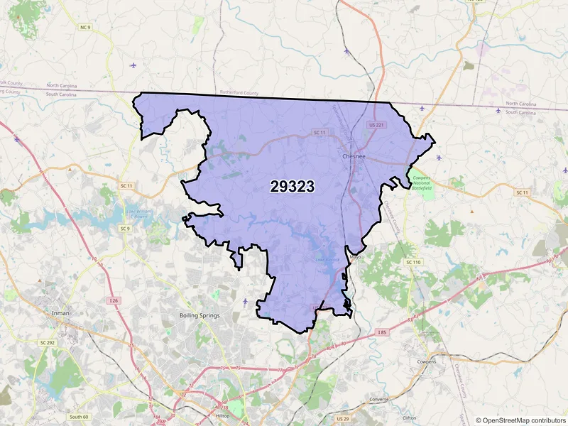 Map of ZIP Code 29323 — Chesnee, SC