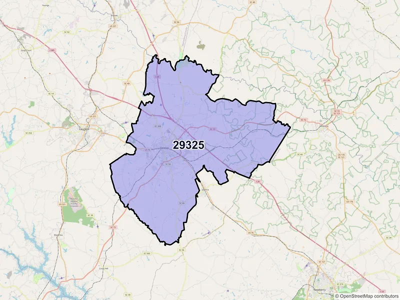 Map of Clinton, South Carolina and ZIP codes