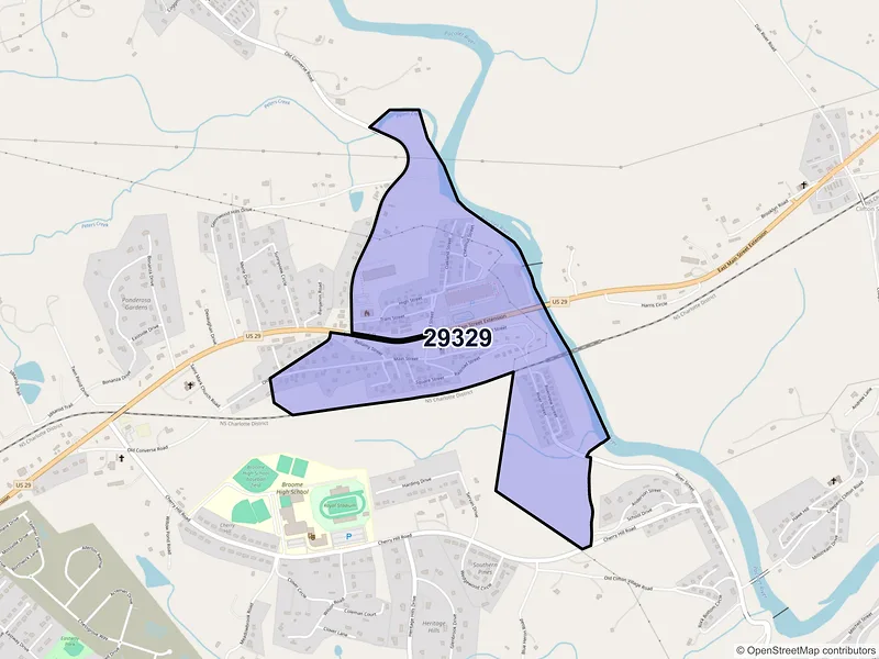 Map of Converse, South Carolina and ZIP codes