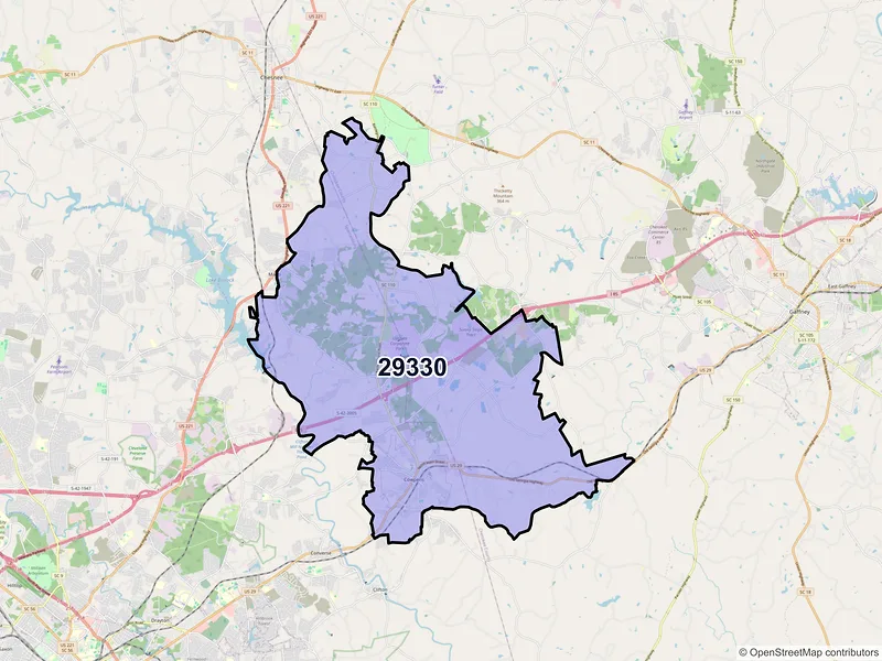 Map of ZIP Code 29330 — Cowpens, SC