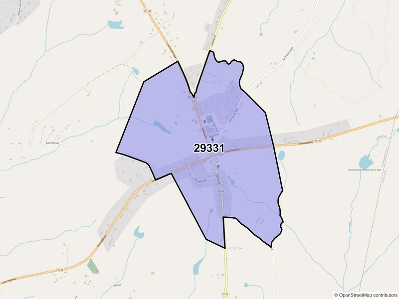 Map of Cross Anchor, South Carolina and ZIP codes