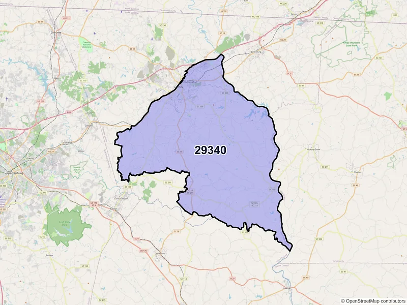 Map of ZIP Code 29340 — Gaffney, SC