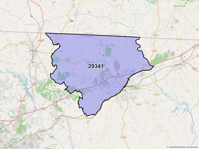 Map of ZIP Code 29341 — Gaffney, SC