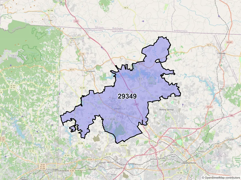 Map of ZIP Code 29349 — Inman, SC