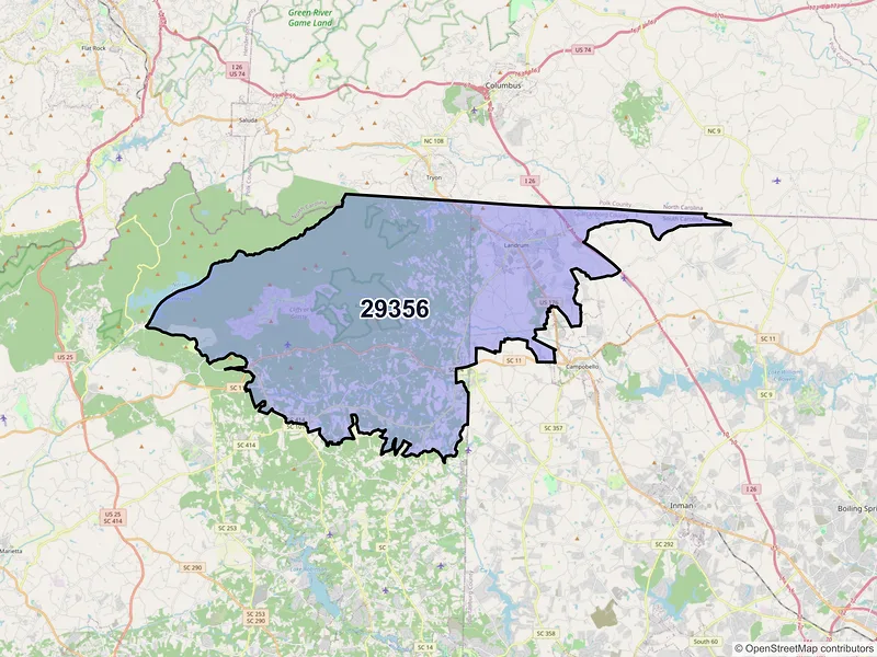 Map of ZIP Code 29356 — Landrum, SC