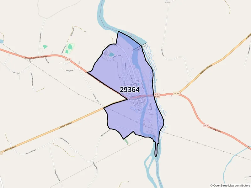 Map of Lockhart, South Carolina and ZIP codes