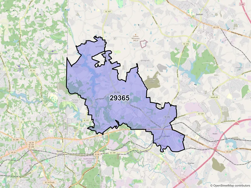 Map of ZIP Code 29365 — Lyman, SC