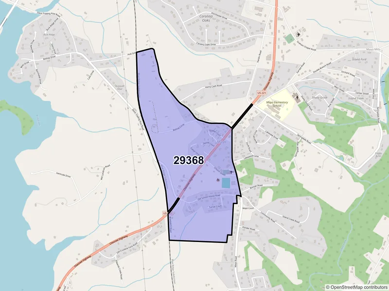 Map of Mayo, South Carolina and ZIP codes