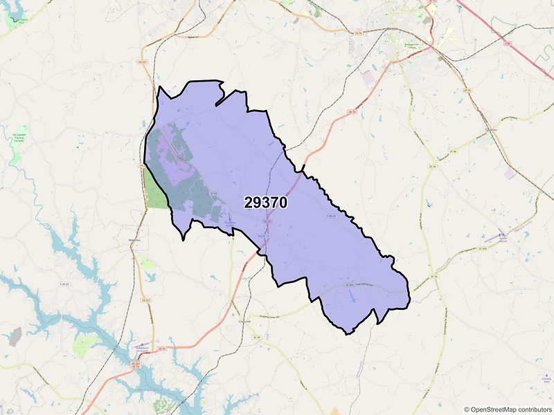 Map of Mountville, South Carolina and ZIP codes