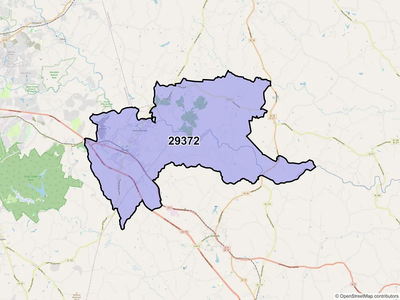 Map of ZIP Code 29372 — Pacolet, SC