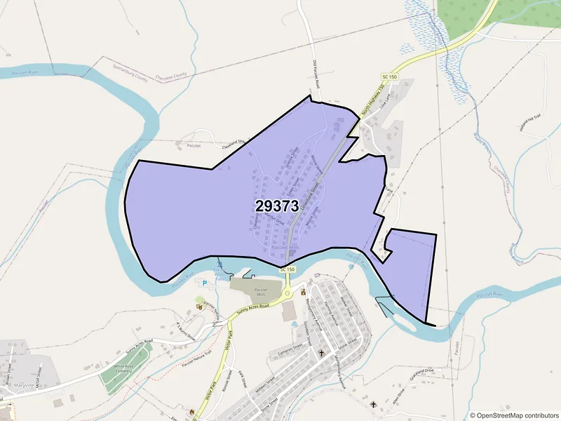 Map of Pacolet Mills, South Carolina and ZIP codes