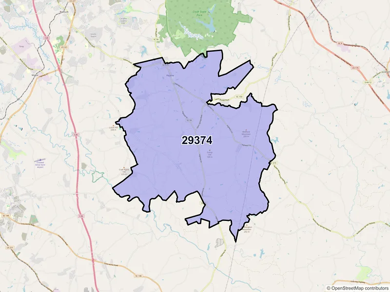 Map of ZIP Code 29374 — Pauline, SC
