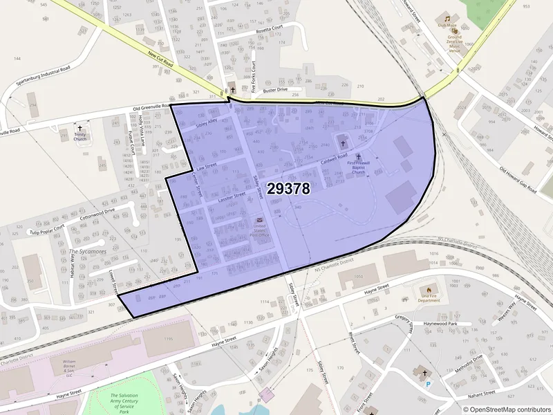 Map of Una, South Carolina and ZIP codes