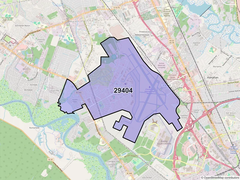 Map of ZIP Code 29404 — Charleston AFB, SC