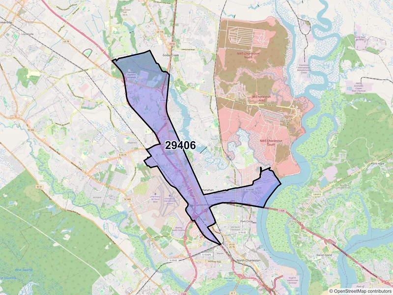 Map of ZIP Code 29406 — Charleston, SC